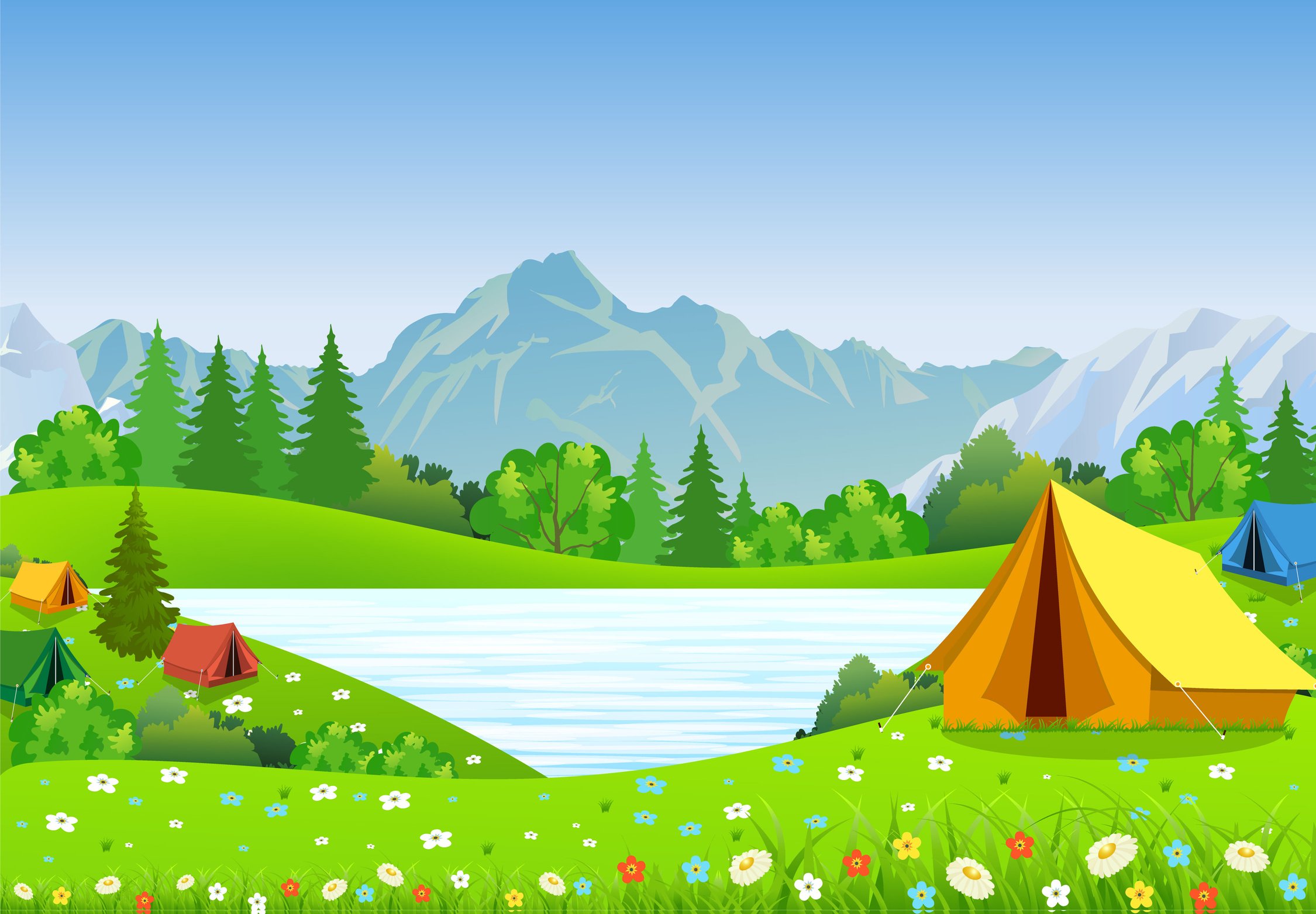 tourist tent and green meadow